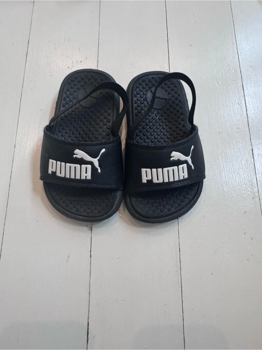 Puma Black Kids Logo Slide Sandals with Heel Strap